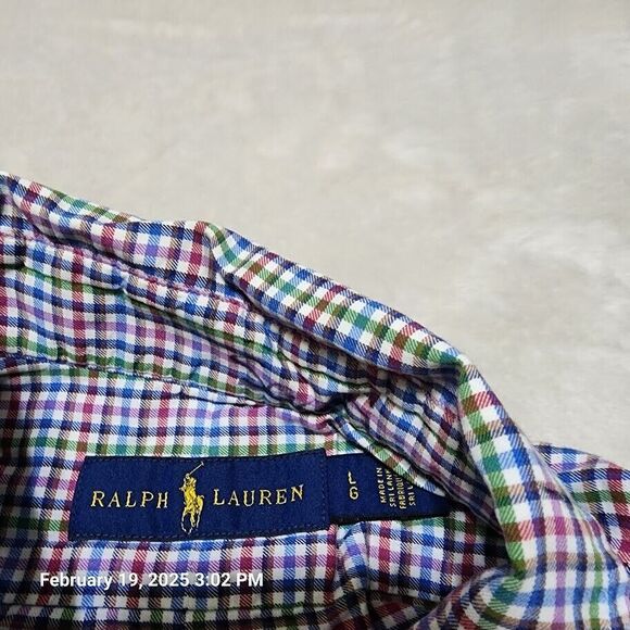 Ralph Lauren Polo Shirt Mens Sz L Multicolor Gingham Check Button Down Blue Pony - Picture 3 of 9